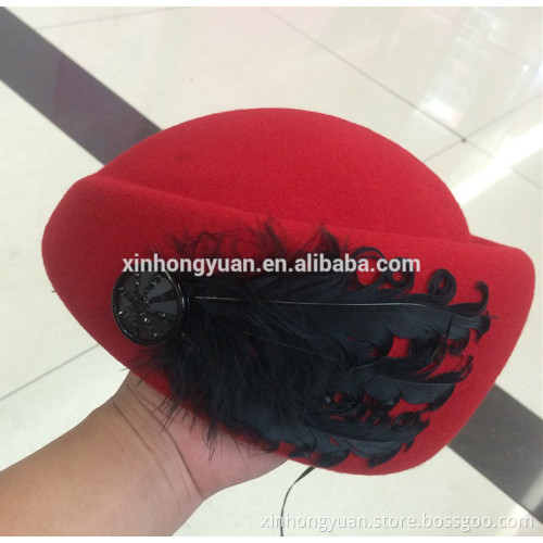 fashion Wool Felt Pillbox hat Beret Party Base Cap eeagle feathers